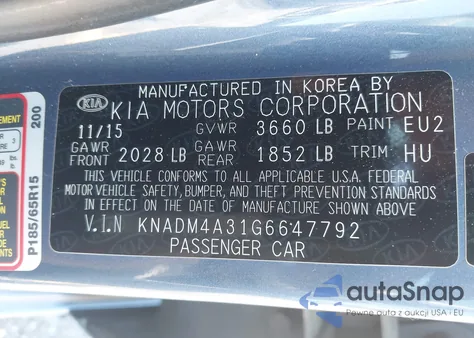 2016 Kia Rio Lx из США, поврежденный, VIN KNADM4A31G6647792